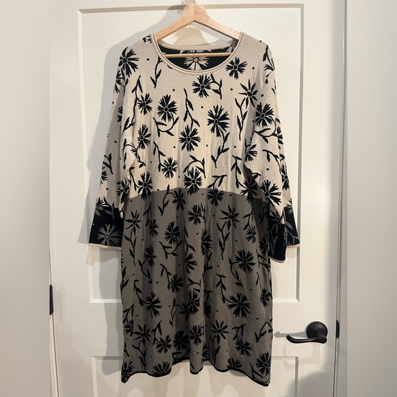 Gudrun Sjoden Organic Cotton Floral Long Sleeve Sweater Shift Lagenlook Dress - Picture 1 of 10